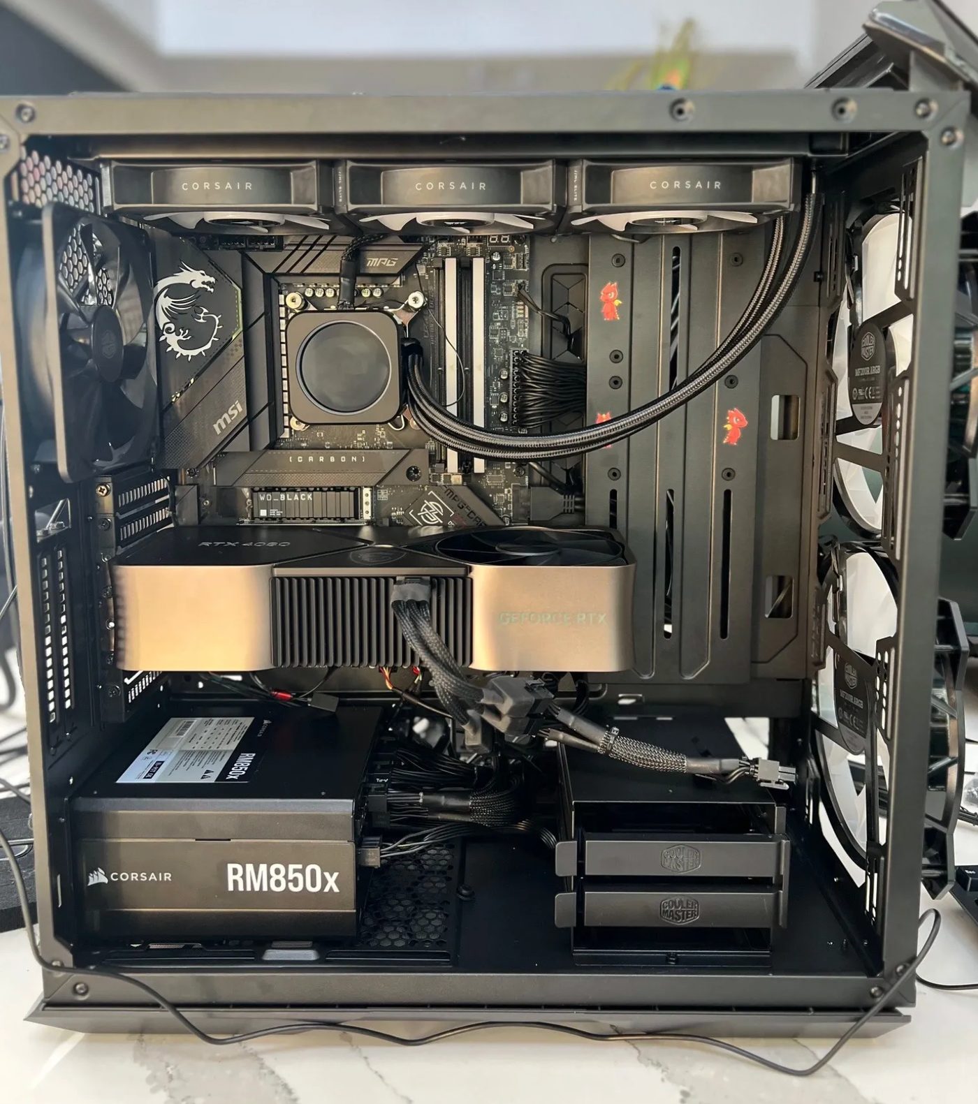 Custom-built high-performance gaming PC with liquid cooling